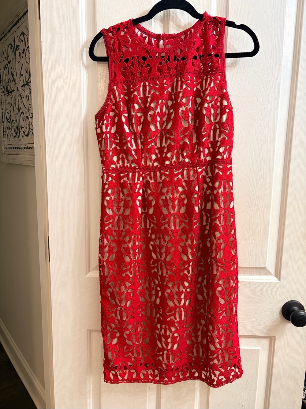 Worthington Red Sleeveless Lace Sheath Dress